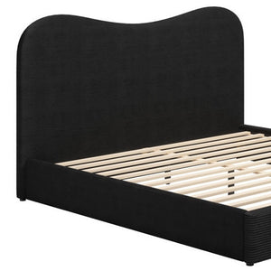 Black Ribbed Texture Velvet Upholstered King Bed Frame