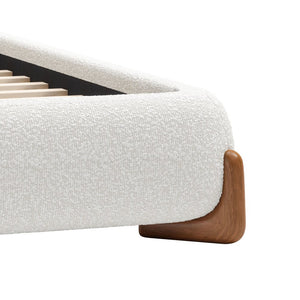 Ivory Solid Wood And Boucle Queen Bed Frame