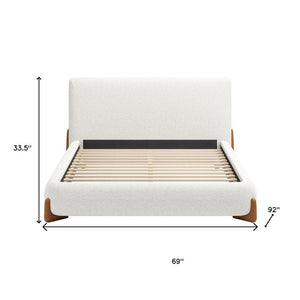 Ivory Solid Wood And Boucle Queen Bed Frame