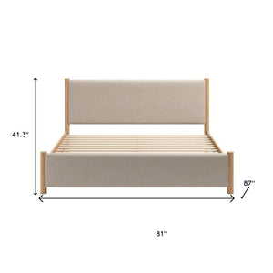 Natural and Beige Wood And Upholstery King Bed Frame
