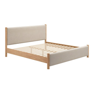 Natural and Beige Wood And Upholstery King Bed Frame