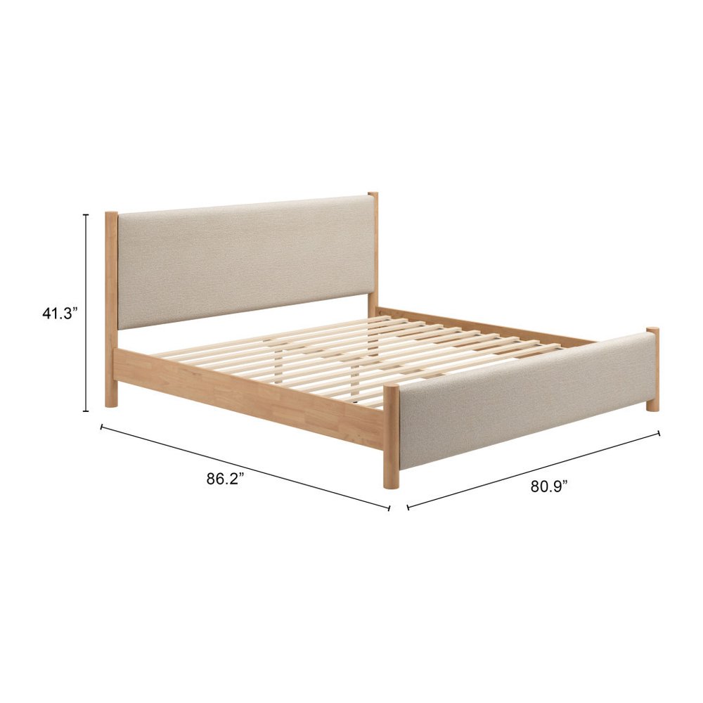 Natural and Beige Wood And Upholstery King Bed Frame