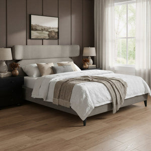 Brown Solid Wood And Upholstery King Bed Frame