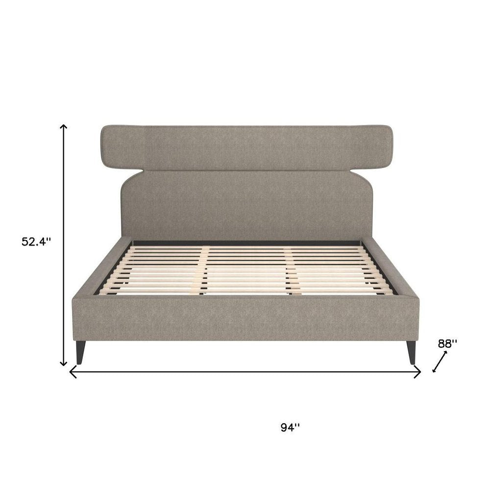 Brown Solid Wood And Upholstery King Bed Frame