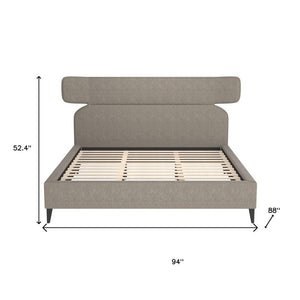 Brown Solid Wood And Upholstery King Bed Frame