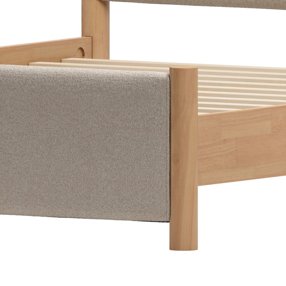 Beige Wood And Upholstery Queen Bed Frame