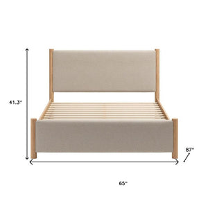 Beige Wood And Upholstery Queen Bed Frame