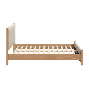 Beige Wood And Upholstery Queen Bed Frame