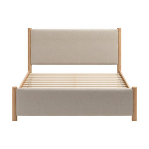 Beige Wood And Upholstery Queen Bed Frame