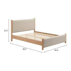 Beige Wood And Upholstery Queen Bed Frame