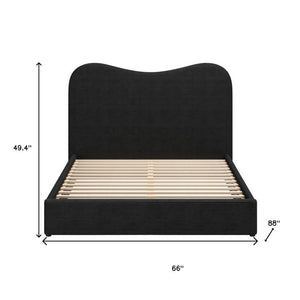 Black Ribbed Texture Velvet Upholstered Queen Bed Frame