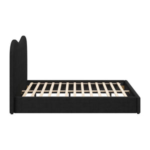 Black Ribbed Texture Velvet Upholstered Queen Bed Frame