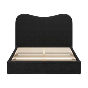 Black Ribbed Texture Velvet Upholstered Queen Bed Frame