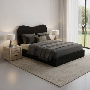 Black Ribbed Texture Velvet Upholstered Queen Bed Frame