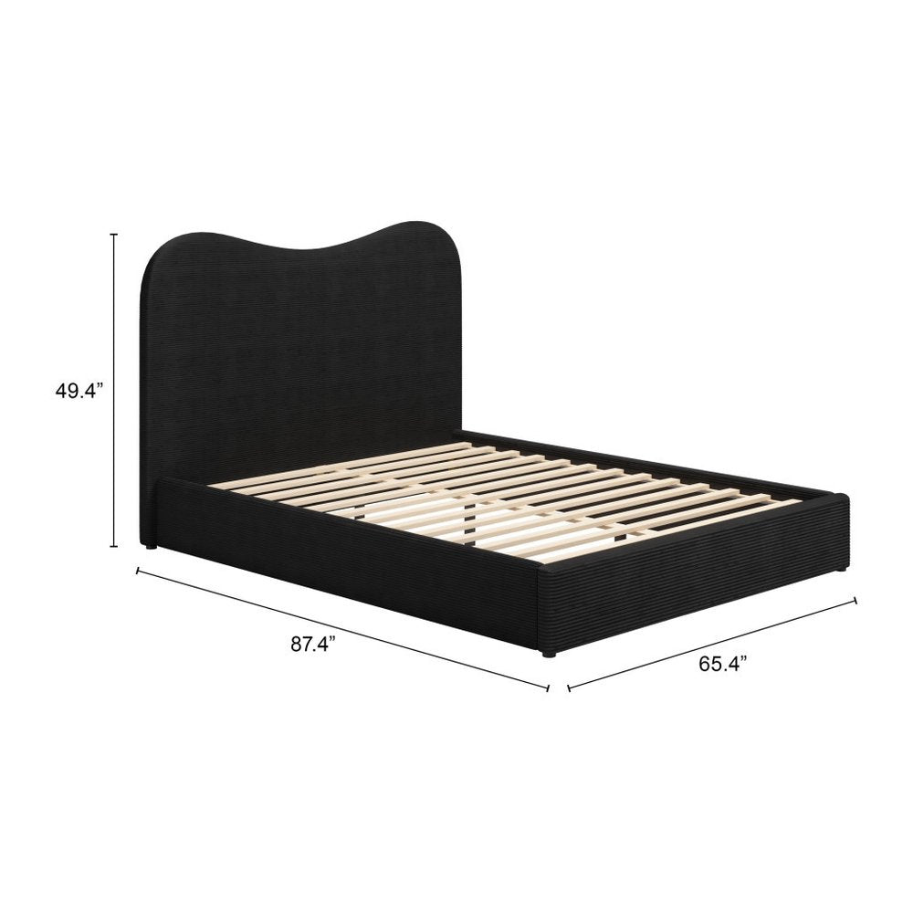 Black Ribbed Texture Velvet Upholstered Queen Bed Frame