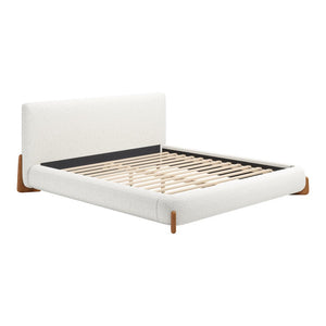 Ivory Solid Wood And Boucle King Bed Frame
