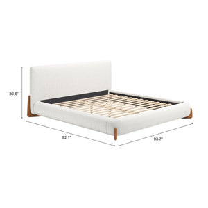 Ivory Solid Wood And Boucle King Bed Frame