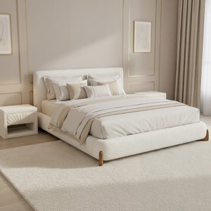 Ivory Solid Wood And Boucle King Bed Frame