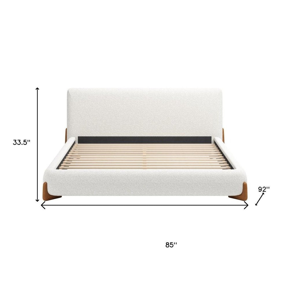 Ivory Solid Wood And Boucle King Bed Frame