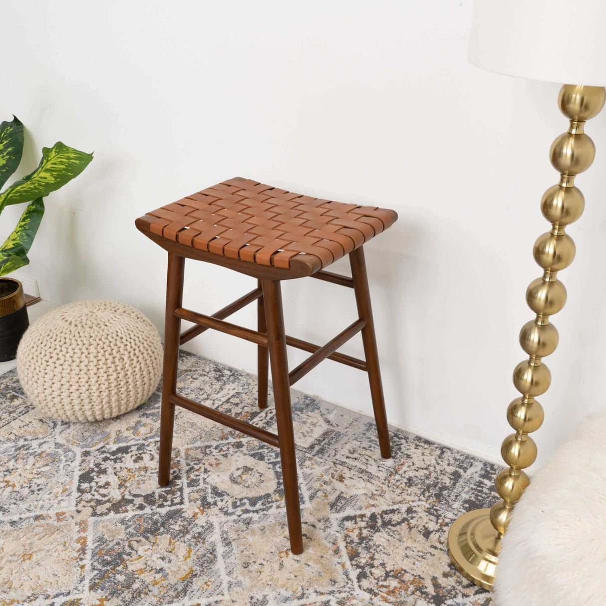 Maya - Genuine Leather Stool - Rustic / Tan by Couch.com