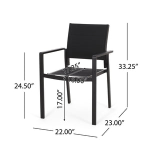 Baird Outdoor Mesh and Aluminum Dining Chairs - Black