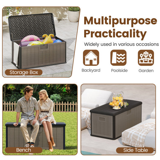 100 Gallon Large Deck Box with Lockable Lid for Patio-Gray