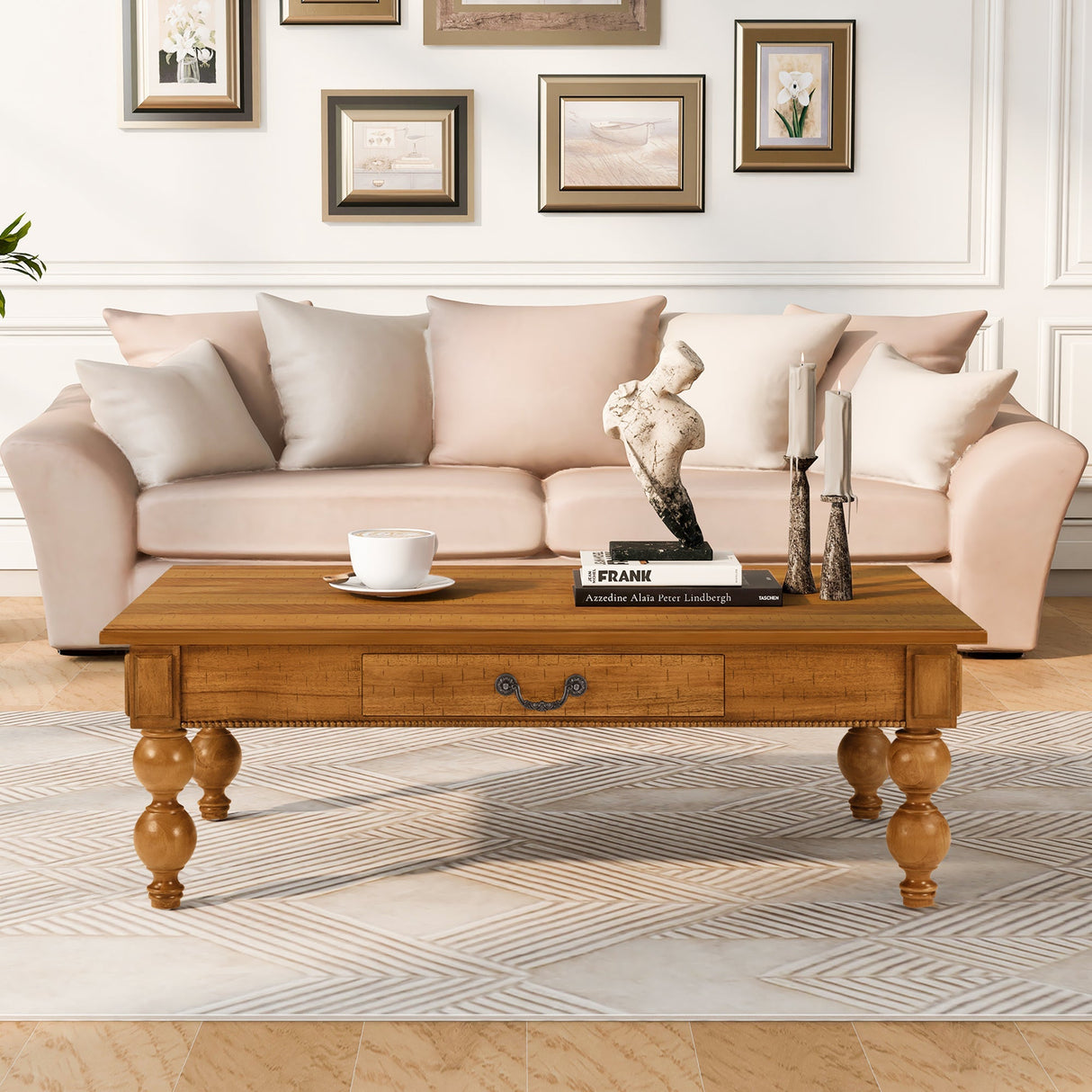 Rectangular Wooden Coffee Table with Storage Drawer