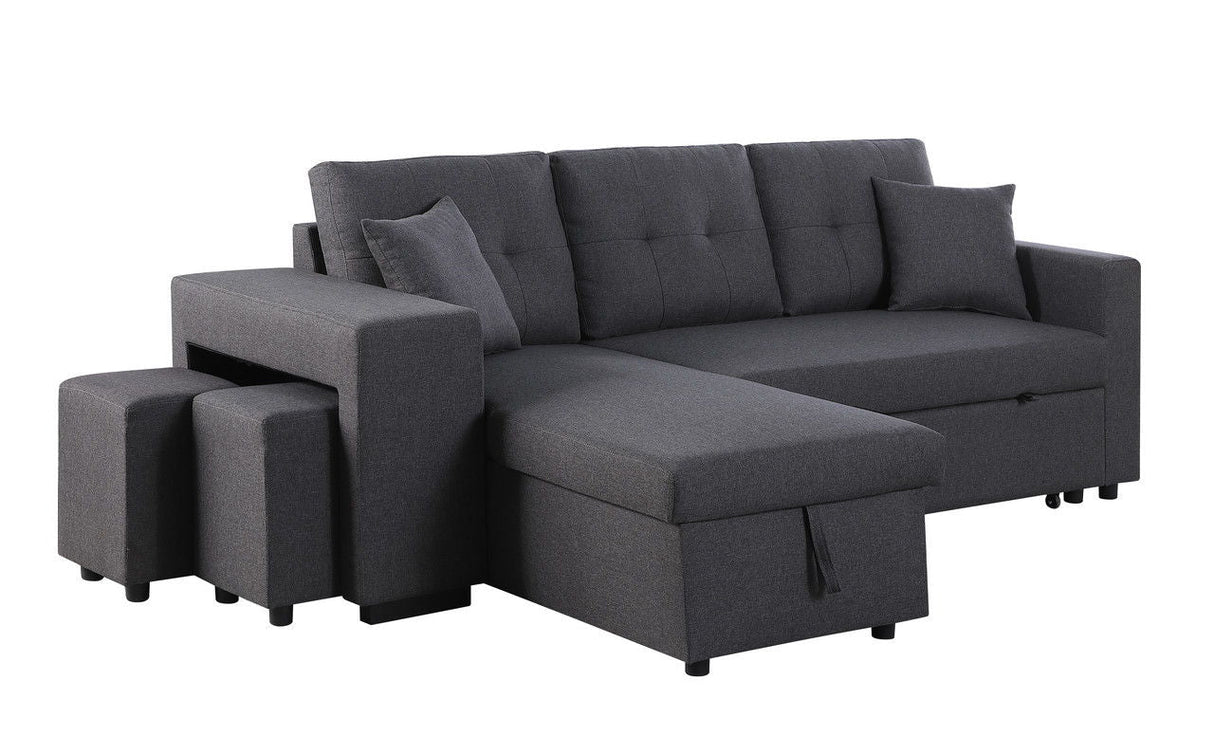 Dennis - Linen Fabric Reversible Sleeper Sectional With Storage Chaise And 2 Stools by Couch.com