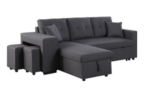 Dennis - Linen Fabric Reversible Sleeper Sectional With Storage Chaise And 2 Stools by Couch.com