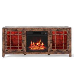 58" Fireplace TV Stand with LED Lights and 18" Electric Fireplace-Rustic Brown