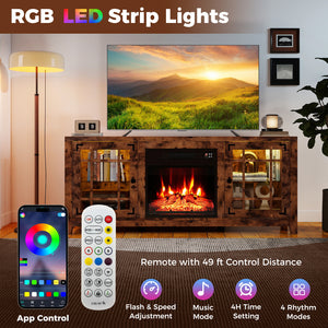 58" Fireplace TV Stand with LED Lights and 18" Electric Fireplace-Rustic Brown