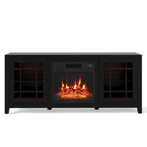 58" Fireplace TV Stand with LED Lights and 18" Electric Fireplace-Black
