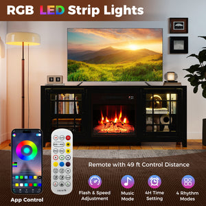 58" Fireplace TV Stand with LED Lights and 18" Electric Fireplace-Black