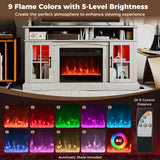58 Inch Fireplace TV Stand with LED Lights with Storage Cabinets and Glass Doors-Rustic Brown