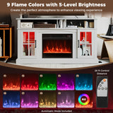 58 Inch Fireplace TV Stand with LED Lights with Storage Cabinets and Glass Doors-Gray