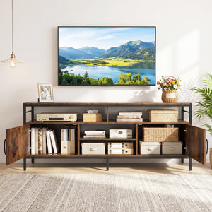 58 Inch Industrial TV Stand with Cabinets and Adjustable Shelf for TVs up to 65 Inch-Rustic Brwon