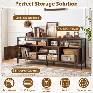 58 Inch Industrial TV Stand with Cabinets and Adjustable Shelf for TVs up to 65 Inch-Rustic Brwon