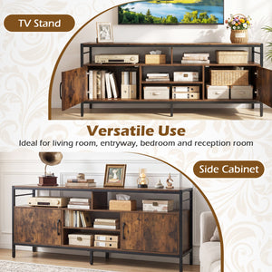 58 Inch Industrial TV Stand with Cabinets and Adjustable Shelf for TVs up to 65 Inch-Rustic Brwon