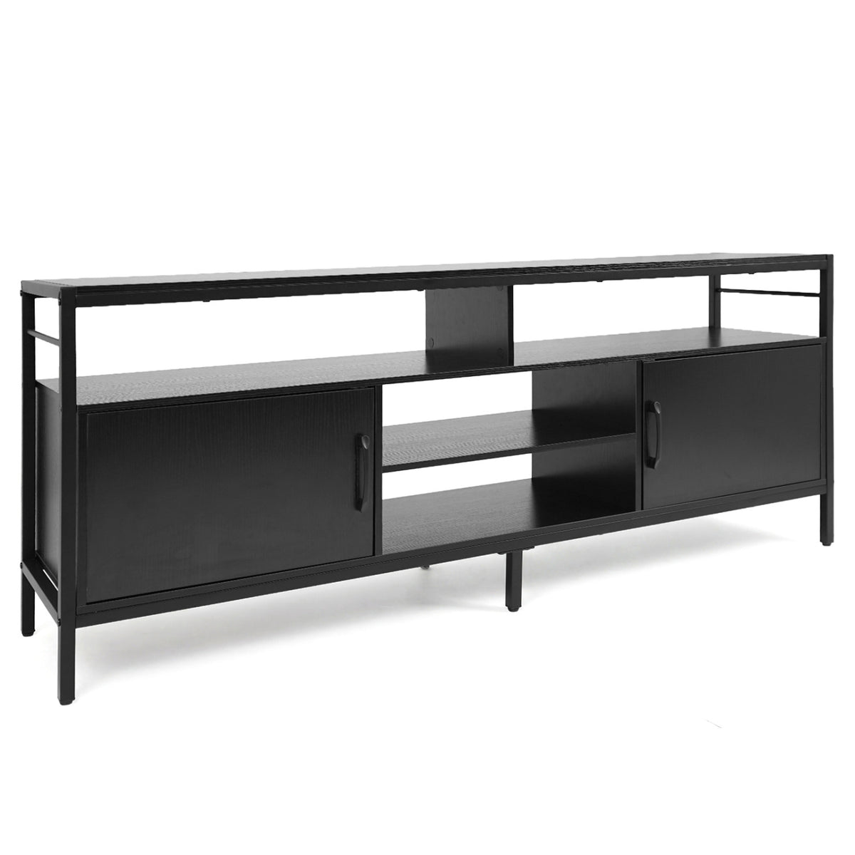 58 Inch Industrial TV Stand with Cabinets and Adjustable Shelf for TVs up to 65 Inch-Black