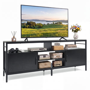 58 Inch Industrial TV Stand with Cabinets and Adjustable Shelf for TVs up to 65 Inch-Black