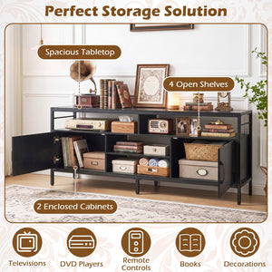 58 Inch Industrial TV Stand with Cabinets and Adjustable Shelf for TVs up to 65 Inch-Black