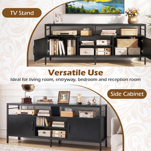 58 Inch Industrial TV Stand with Cabinets and Adjustable Shelf for TVs up to 65 Inch-Black
