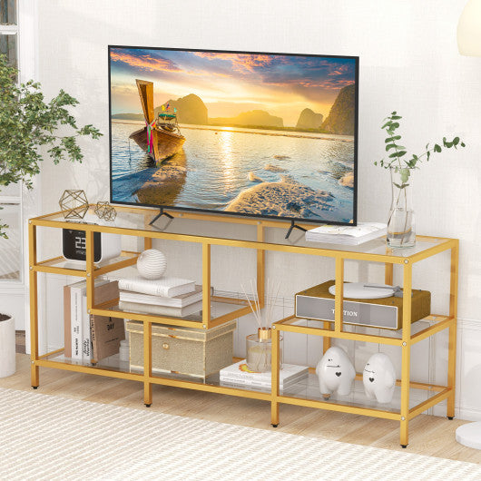 58 Inch TV Console Table with Tempered Glass Shelves for Living Room-Gold