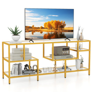 58 Inch TV Console Table with Tempered Glass Shelves for Living Room-Gold