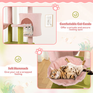 58 Inch Tall Multi-Level Cat Tree Aesthetic Floral Kitten Tower-Pink