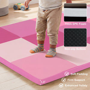 58 Inch Toddler Folding Activity Floor Mat Foam Baby Play Mat-Pink