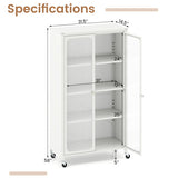 58 Inches Bookcase with Adjustable Shelves and Lockable Wheels-White