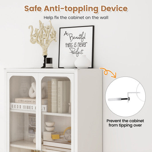 58 Inches Bookcase with Adjustable Shelves and Lockable Wheels-White