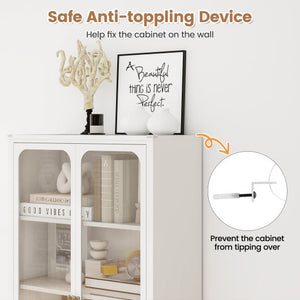 58 Inches Bookcase with Adjustable Shelves and Lockable Wheels-White