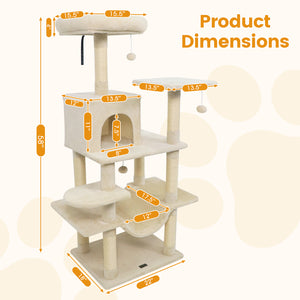 58" Multi-Level Cat Tree Soft Plush Cat Tower with Padded Top Perch-Beige